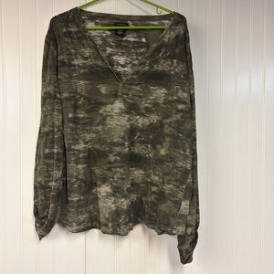 Calvin Klein Jeans Brown Green Tie-Dye Lightweight V-Neck Top 2XL